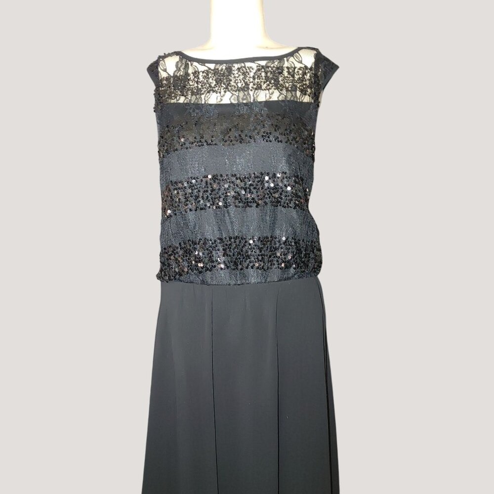 Bisou Bisou Michele Bohbot Black Sleeveless Sequin Lace Evening Dress Size 16